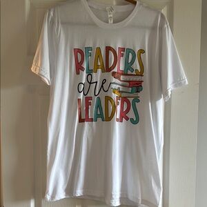Colorful 'Readers Are Leaders' Graphic Teacher Tee